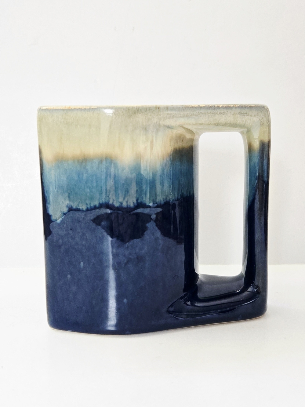 VTG Rodolfo Padilla Drip Glazed Coffee Mug Dark Blue Cream Art Ocean Collectable